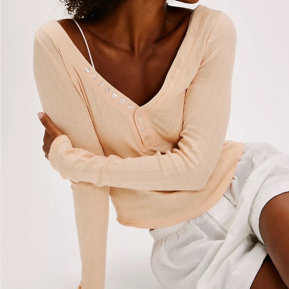 Free People Peach Long Sleeve Top